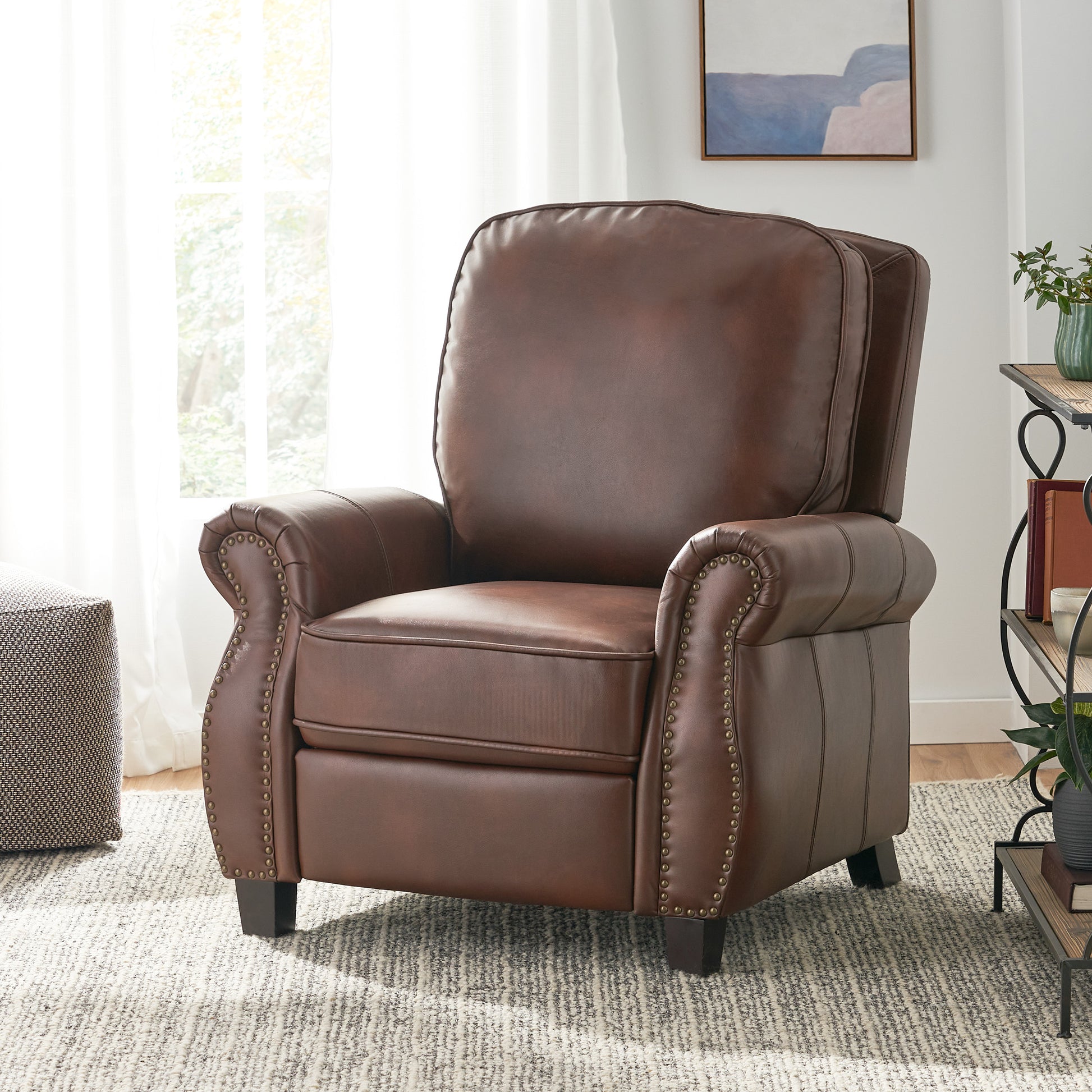 Push Rack Recliner Brown Pu