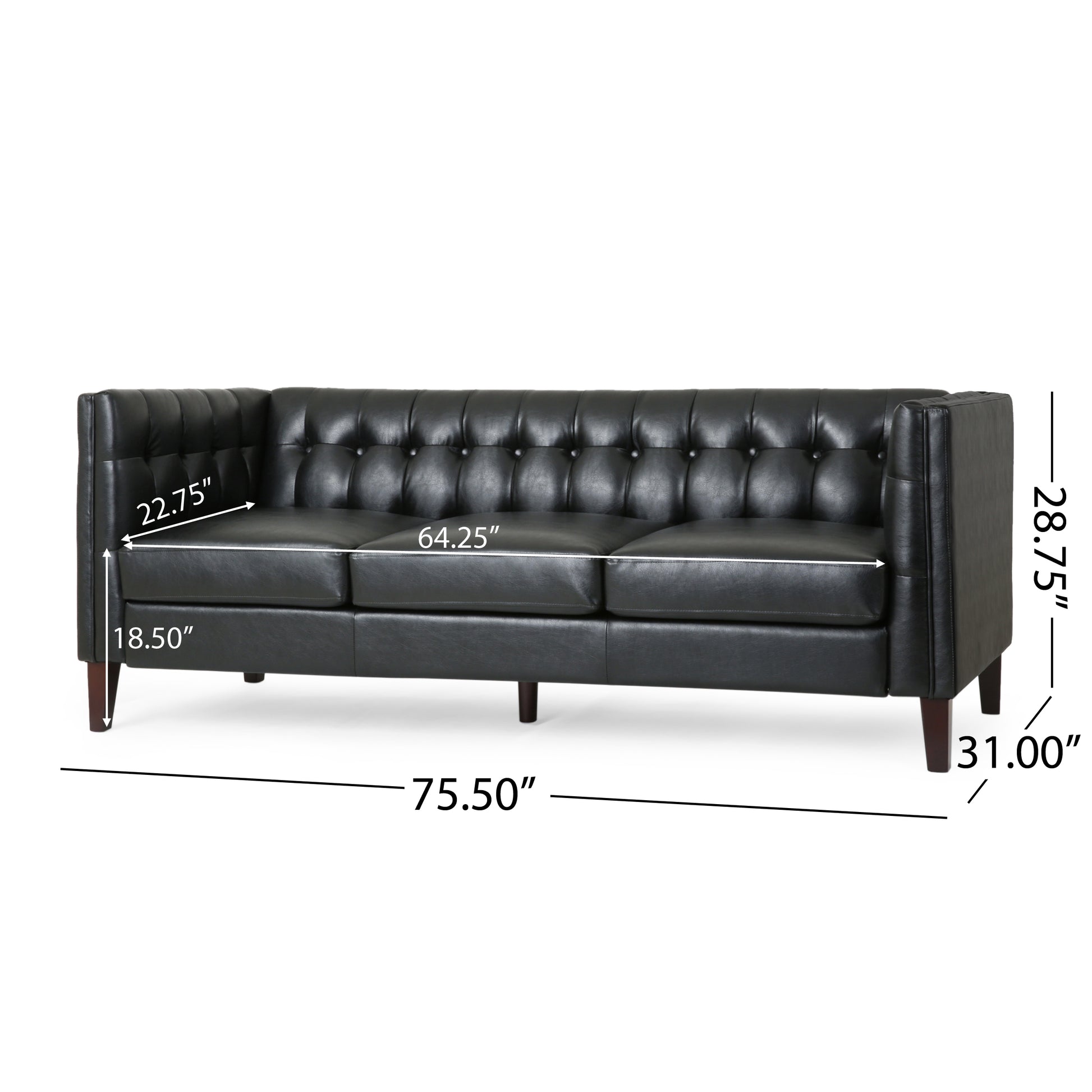 Mirod Comfy 3 Seat Sofa With Tufted Backmodern For Living Room Black Pu 3 Seat