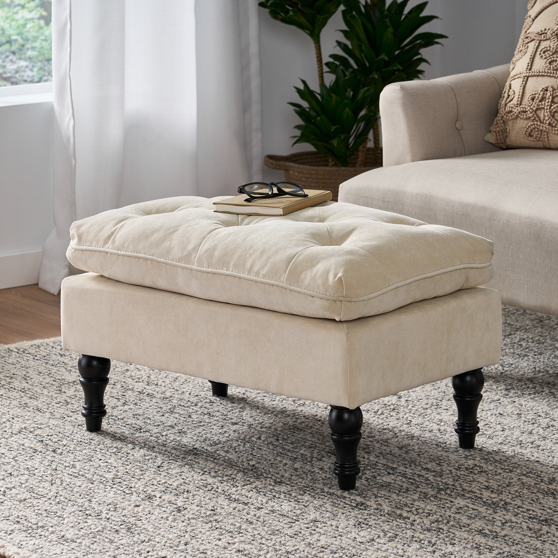 Lofton 28Inch Pillow Top Ottoman Cream Fabric