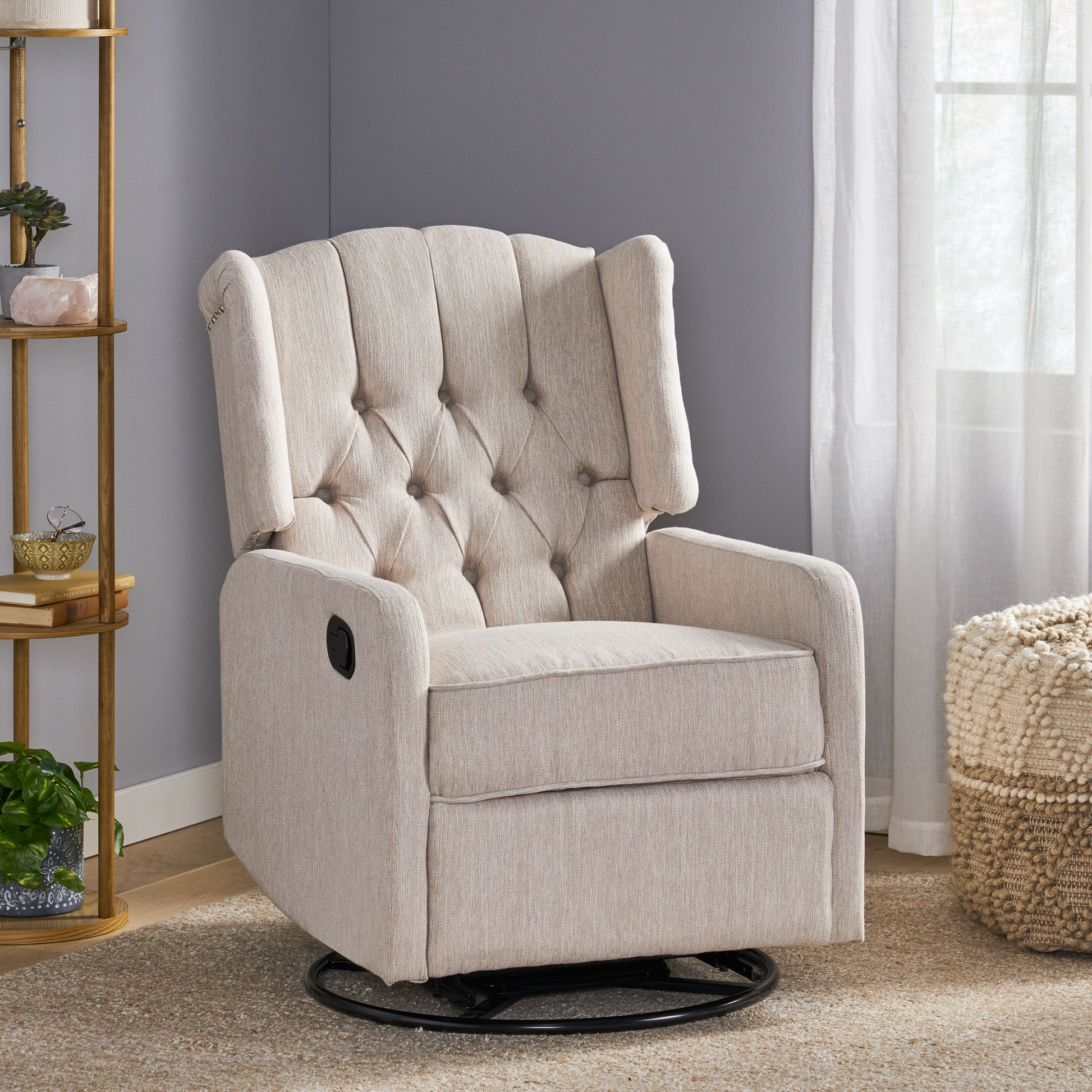 Classic Design, Manual Recliner Chair With 360 Degree Swivel Beige Fabric