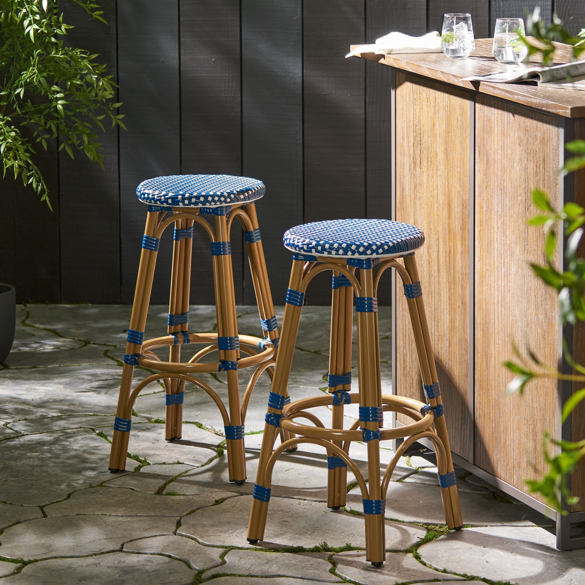 Barstool Navy Blue Wicker