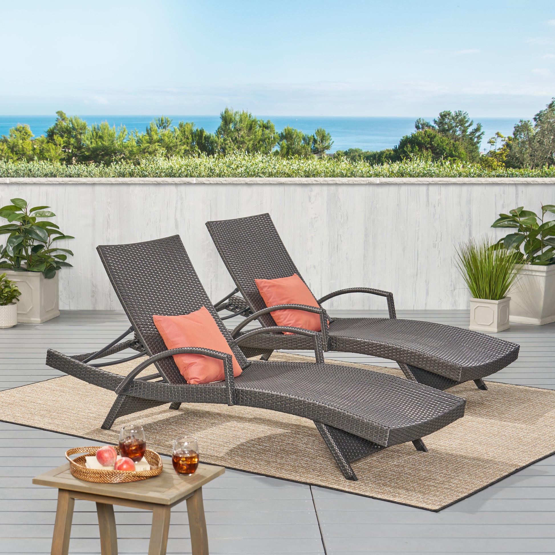 Salem Pe Wicker Chaise Lounge With Arm Grey Rattan