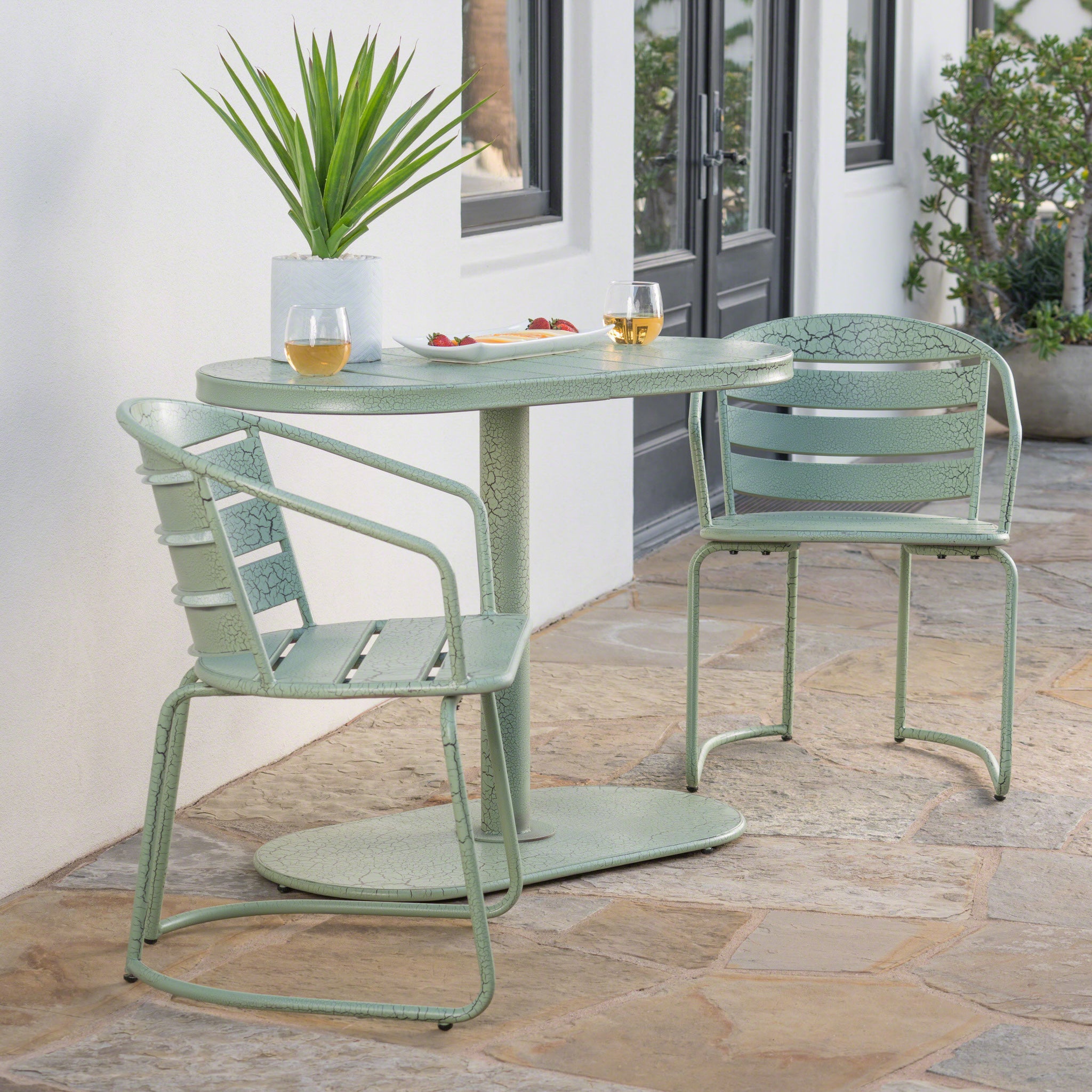 Santa Monica Bistro Set Green Iron