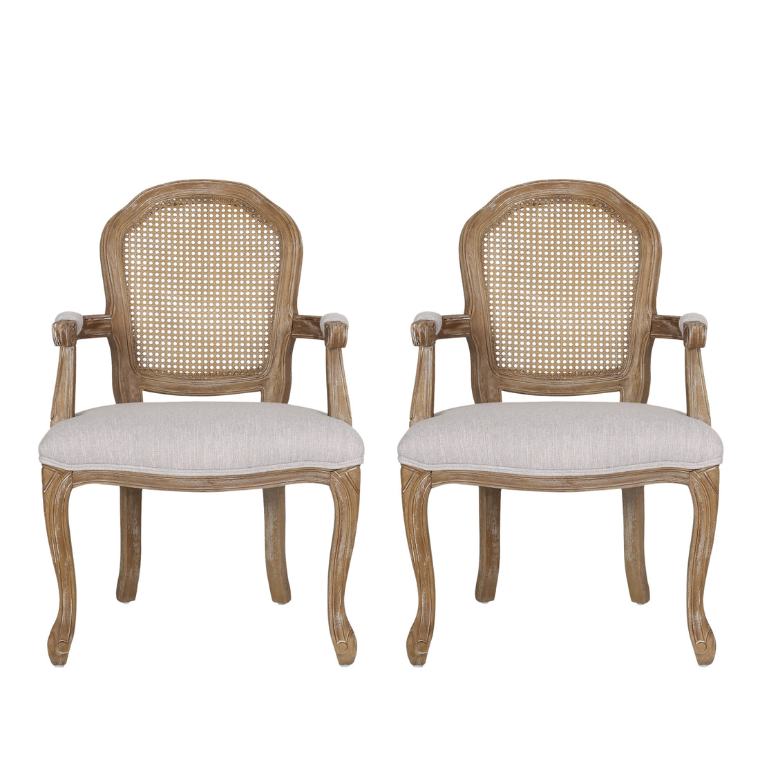 Dining Chair Light Grey Wood Fabric Rattan