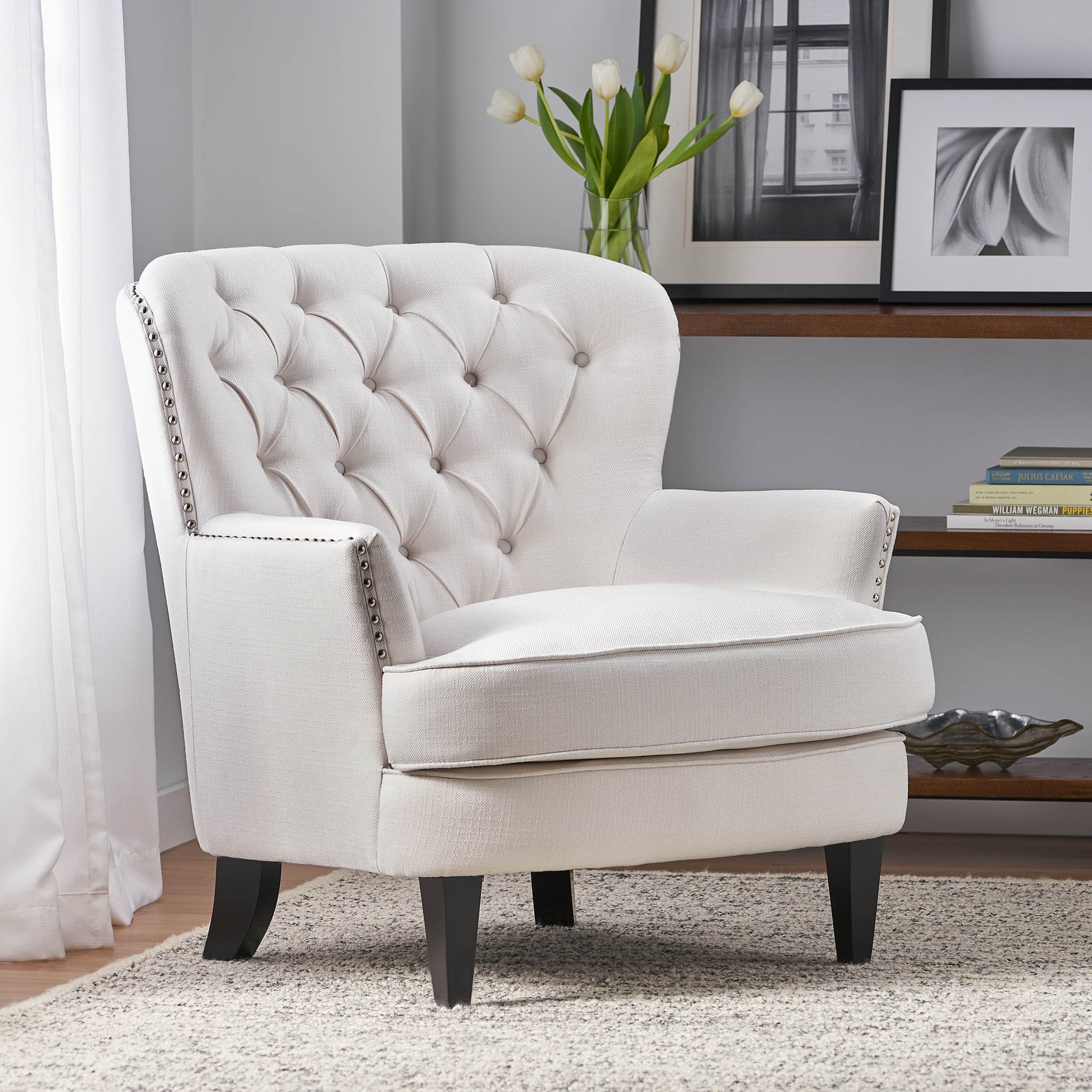 Modern Accent Chair Upholstered Foam Filled Living Room Chairs Comfy Reading Chair Mid Century Modern Chairarmchair For Living Room Bedroom Ivory Fabric