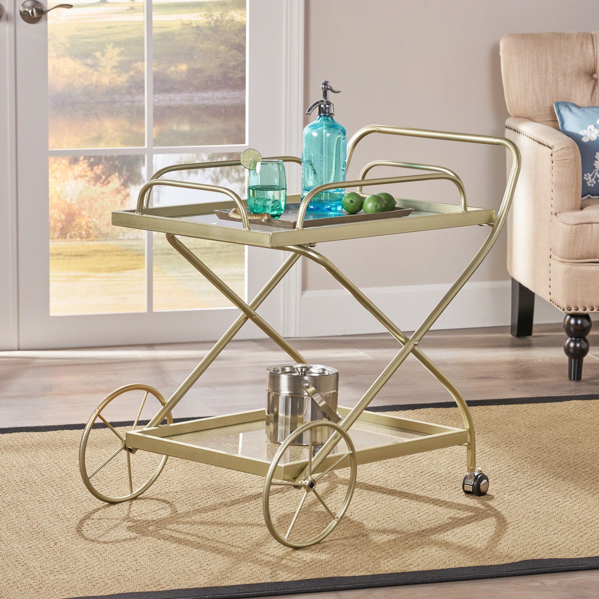 Bar Cart Gold Glass Metal