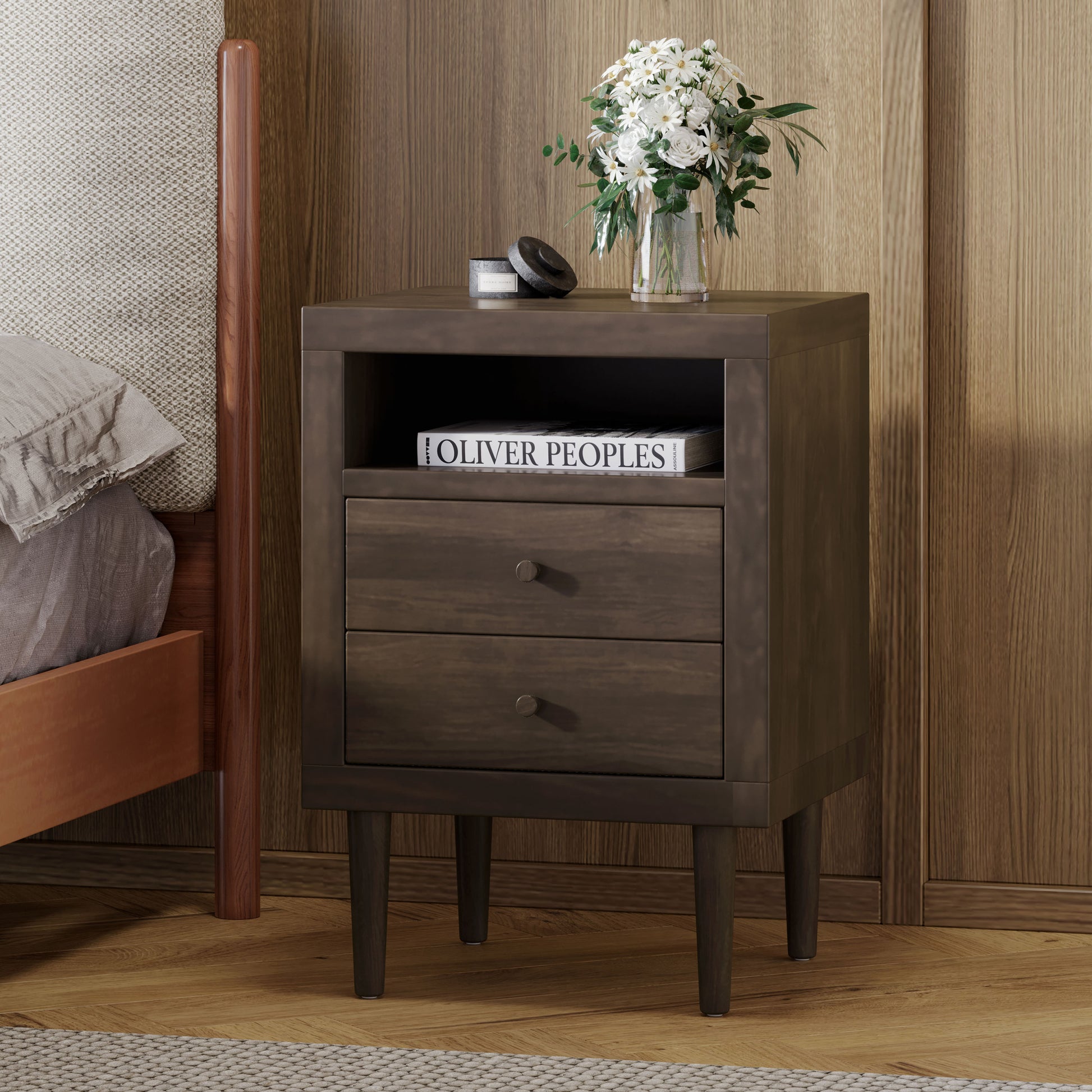 2 Drawer Nightstand Walnut Mdf