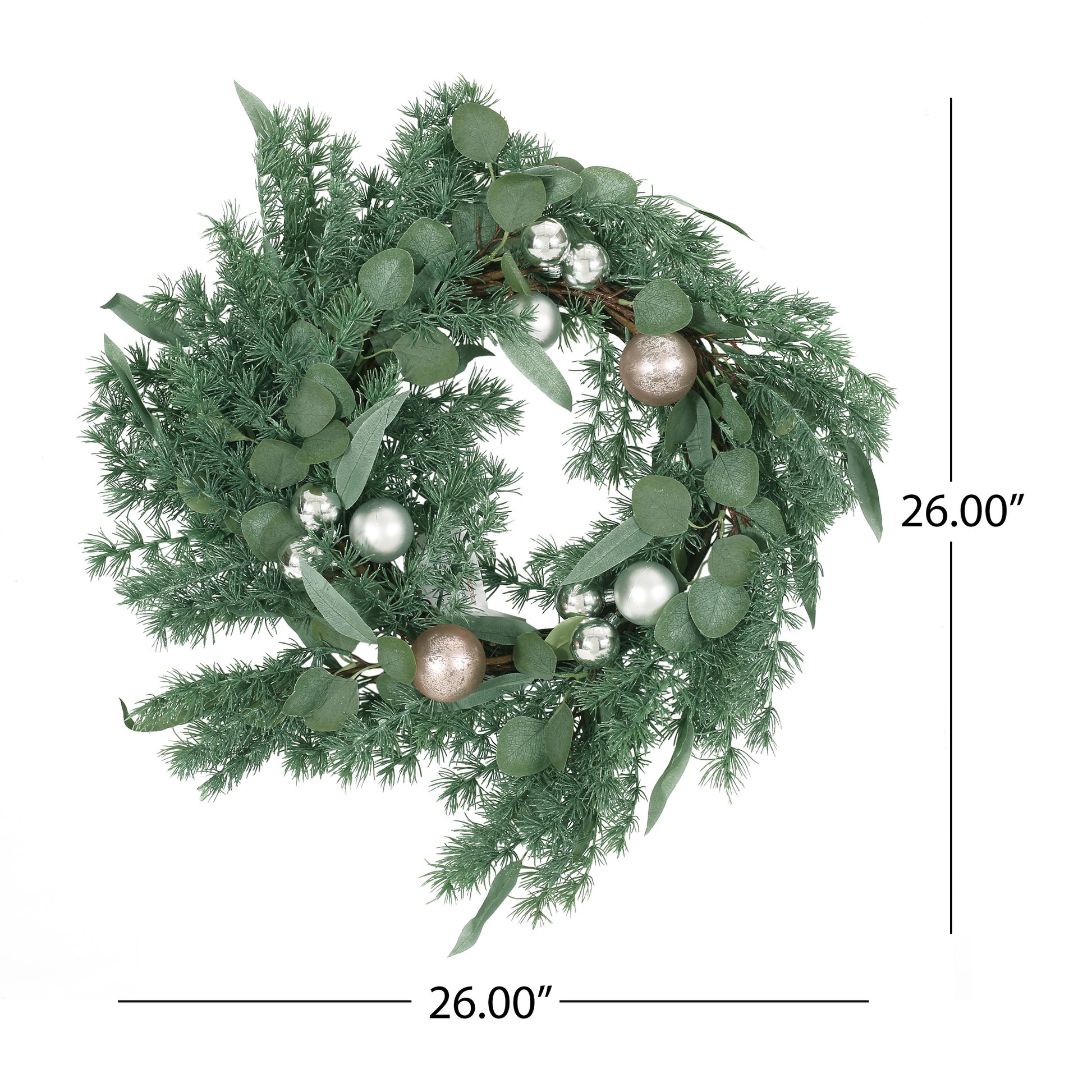 26" Pineneedle Wreath With Ball Green Polyester