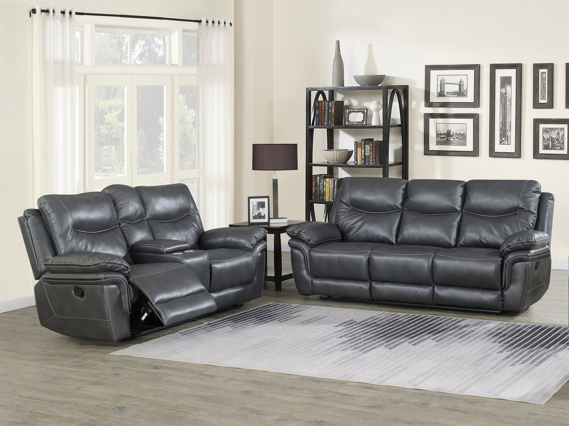 Isabella Sofa And Loveseat Set Gray Dark Gray Faux Leather 5 Seat