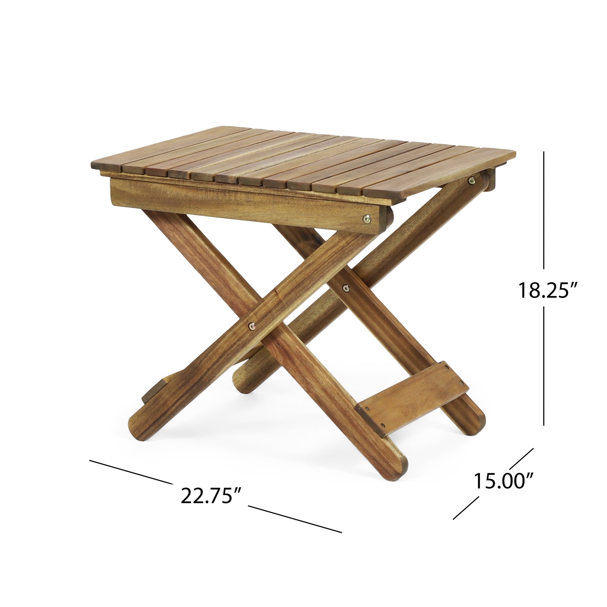 Outdoor Folding Wooden Side Table, Natural, 15"D X 22.75"W X 18.25"H Natural Acacia Wood