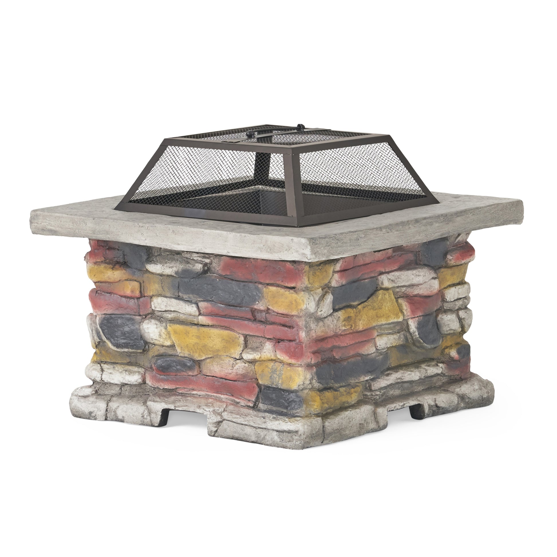 28" Concrete Wood Burning Outdoor Fire Pit Table With Lid Stone Gray Stone Gray Magnesium Oxide