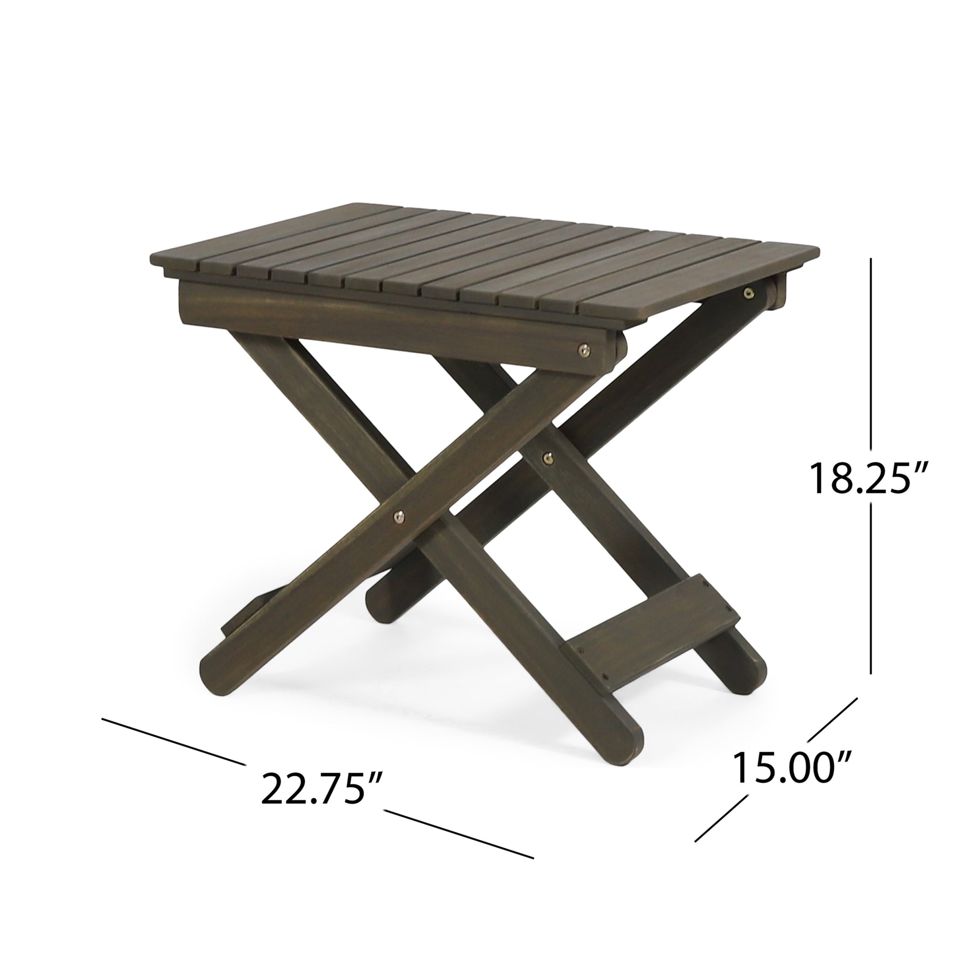 Outdoor Folding Wooden Side Table, Gray, 15"D X 22.75"W X 18.25"H Gray Acacia Wood