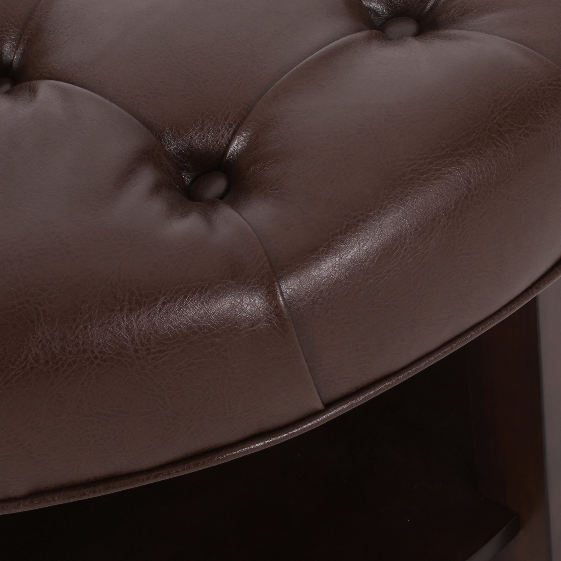 Round Ottoman Dark Brown Pu