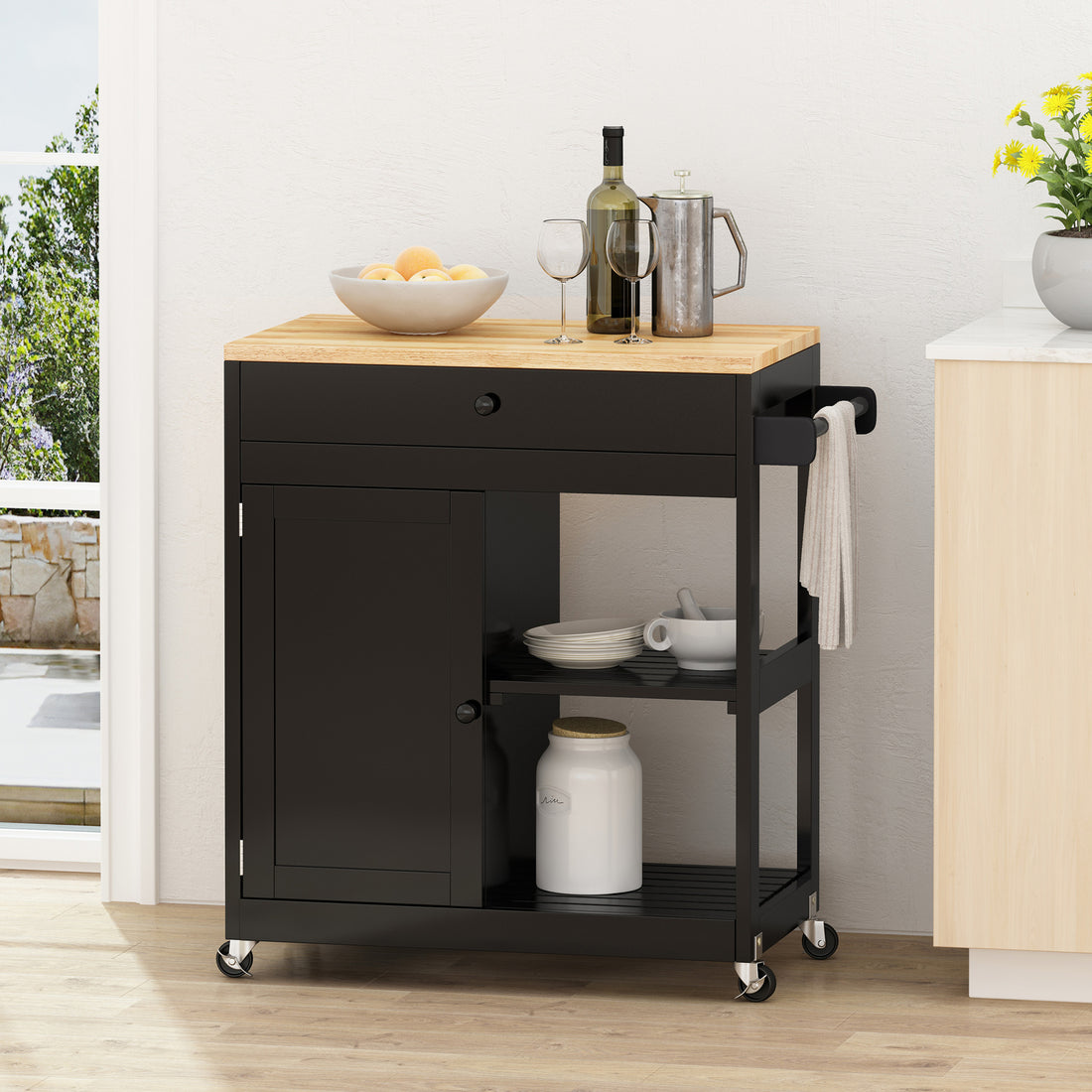 Kitchen Cart Black Wood