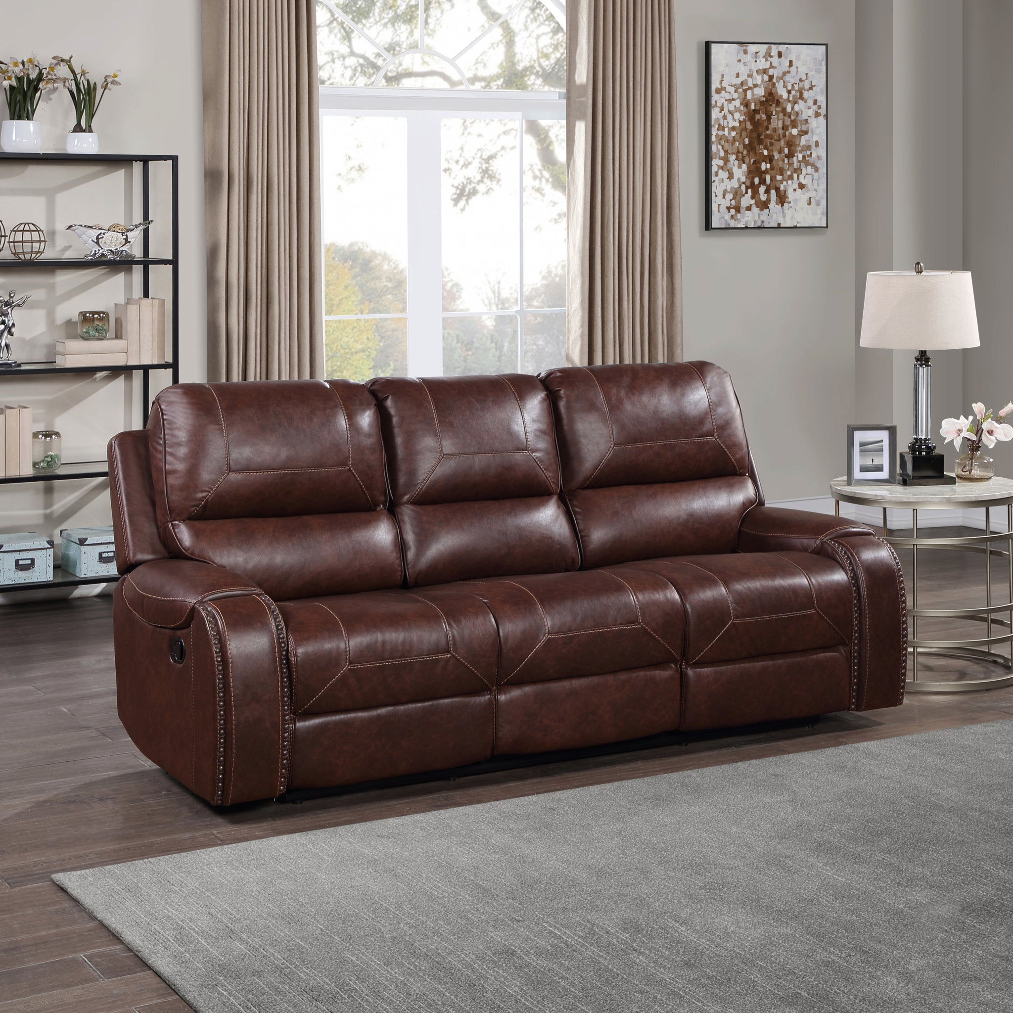 Keily Manual Reclining Sofa Dark Brown Dark Brown Faux Leather 3 Seat