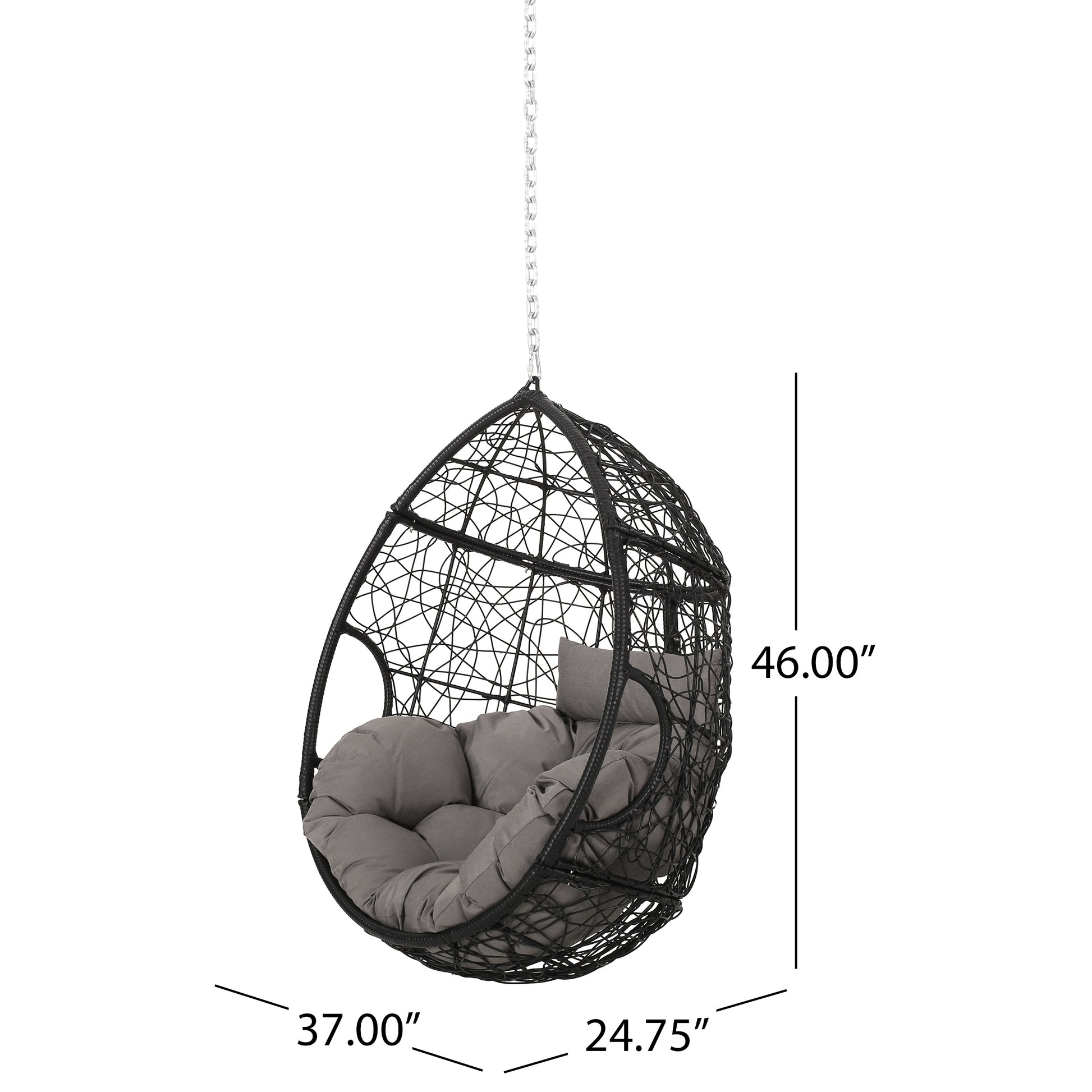 Castaic Hanging Chair With 8Ft Chain Grey Black Pe Rattan Iron