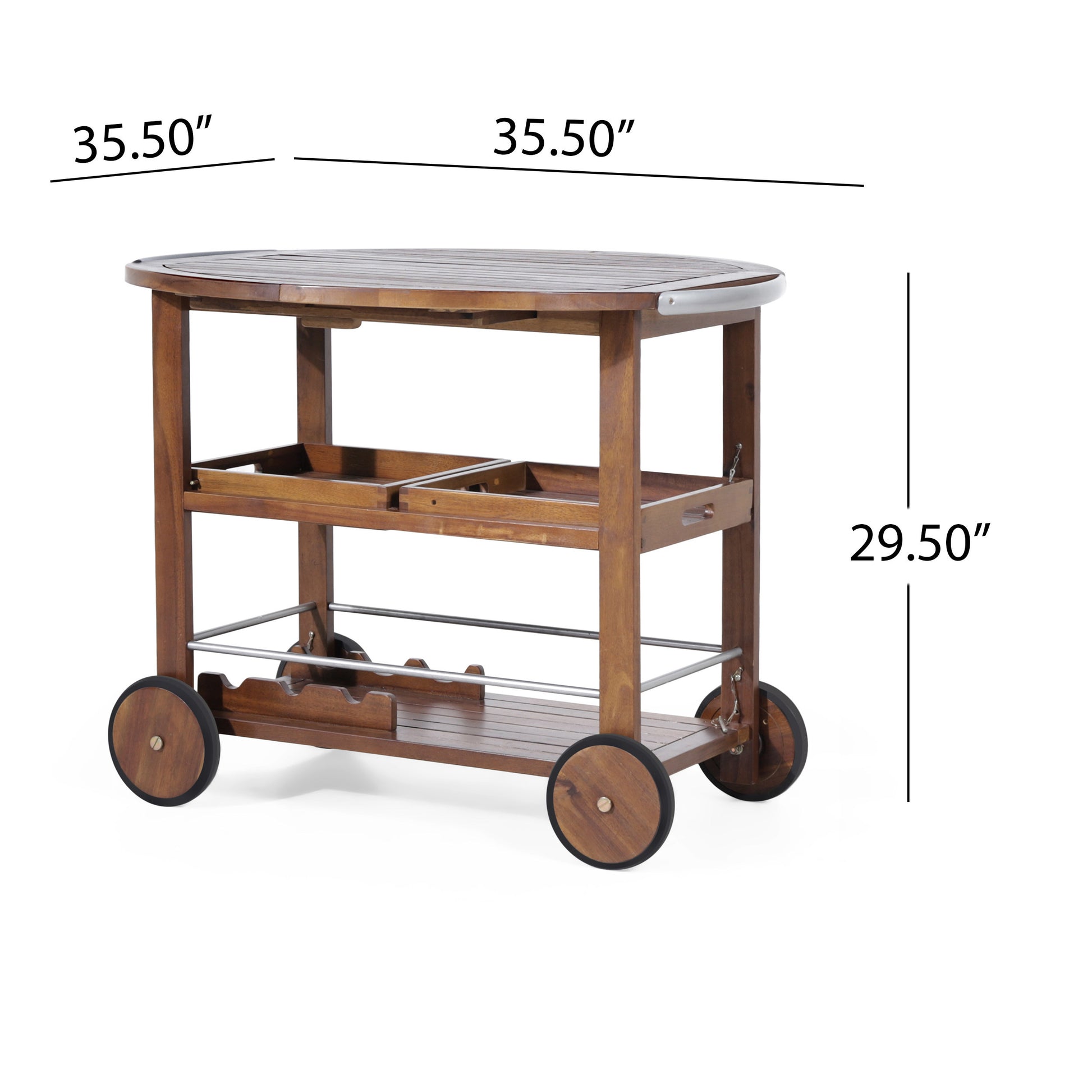 Bar Cart Oak Silver Wood