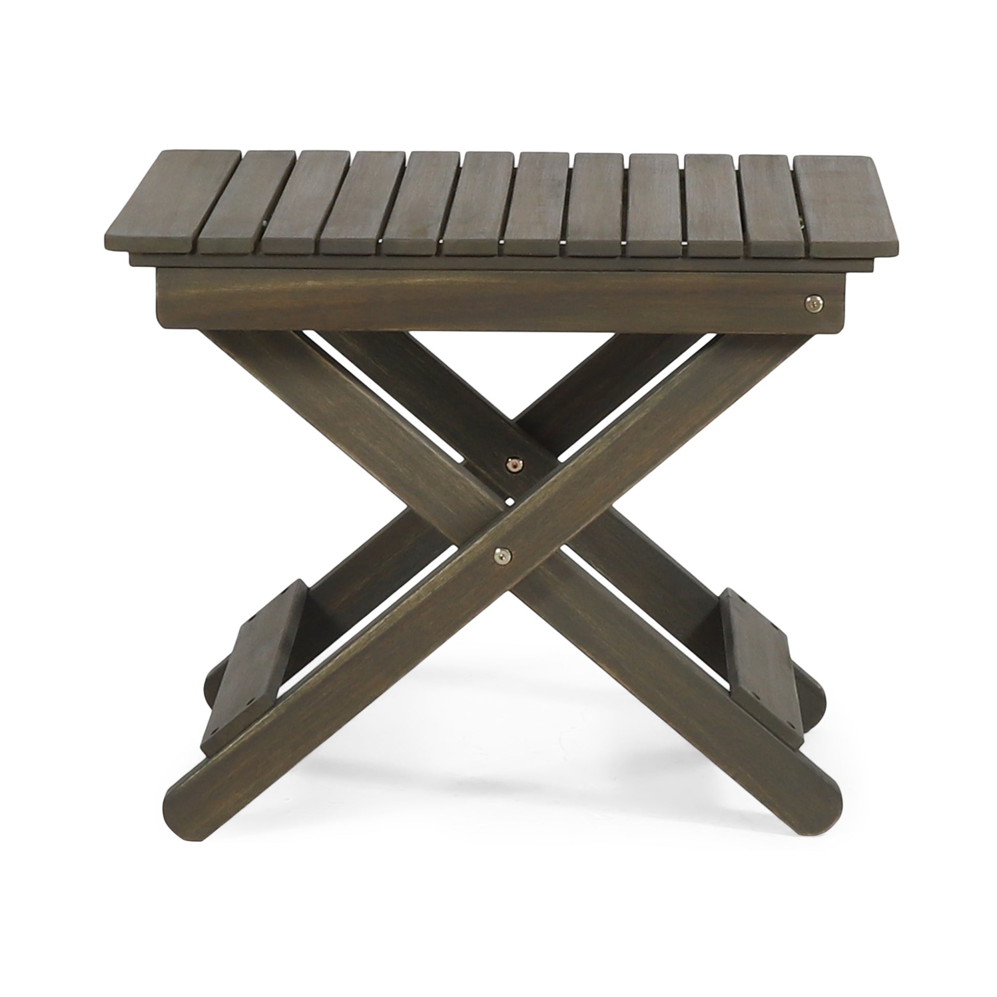 Outdoor Folding Wooden Side Table, Gray, 15"D X 22.75"W X 18.25"H Gray Acacia Wood